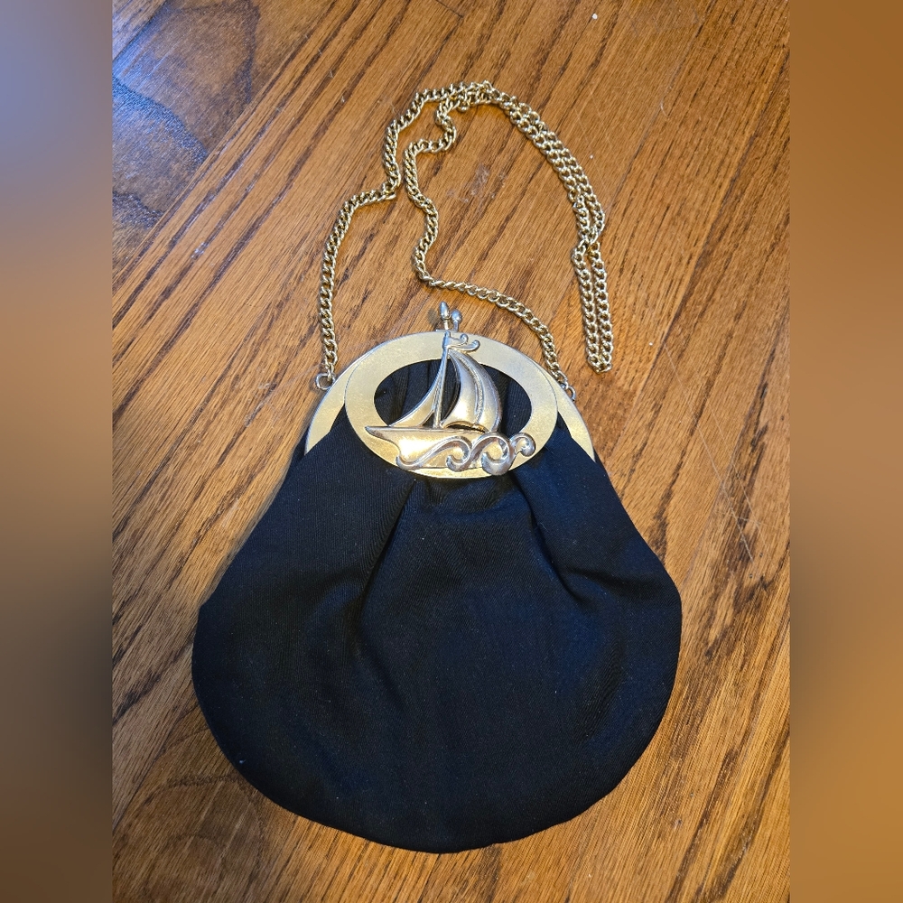 Vintage Black Brass Sailboat Purse